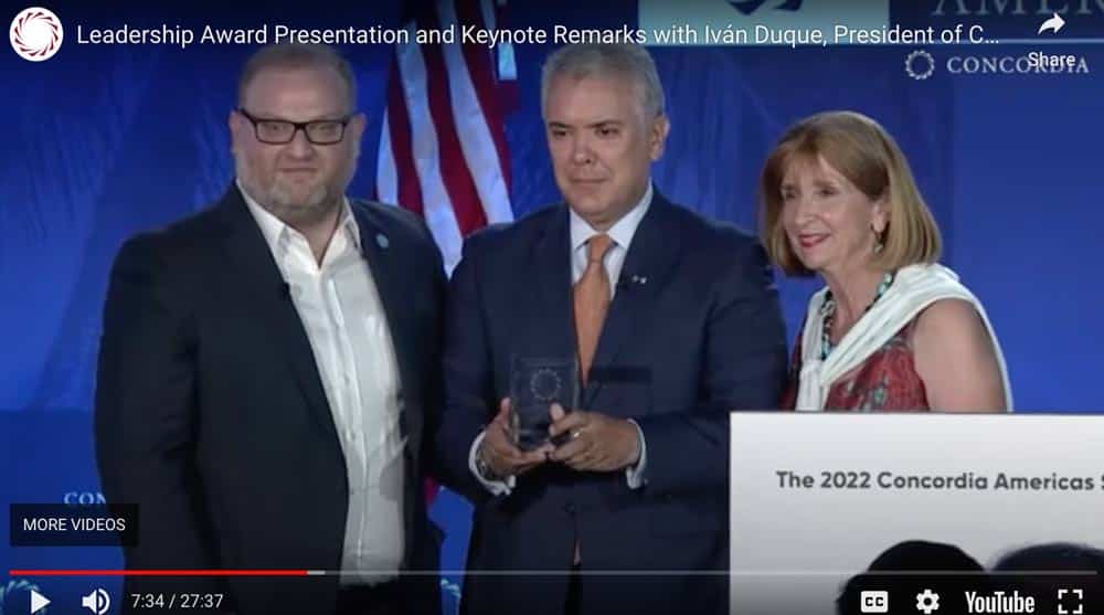 leadership award presentation and keynote remarks with iván duque, president of colombia concordia