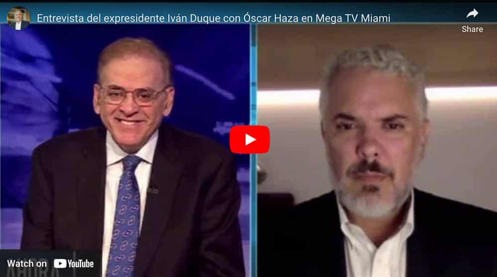 Entrevista del expresidente Iván Duque con Óscar Haza en Mega TV Miami